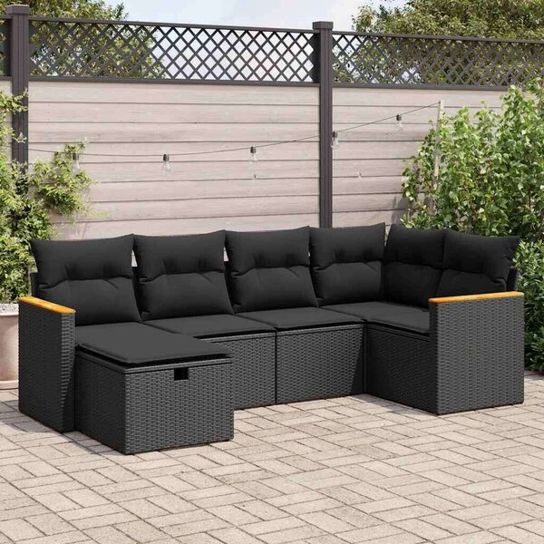 VidaXL Polyrattan Kerti Ülőgarnitúra - 6 részes - Fekete