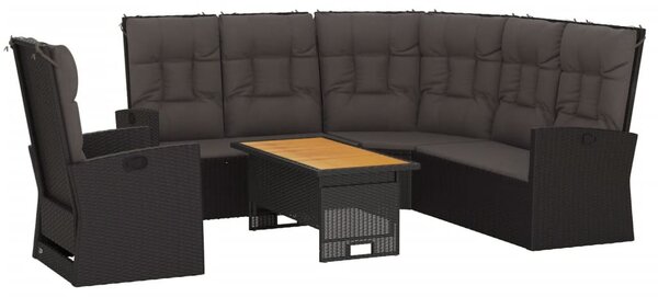 3 részes fekete polyrattan kerti ülőgarnitúra párnákkal