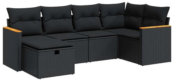 VidaXL Polyrattan Kerti Ülőgarnitúra - 6 részes - Fekete