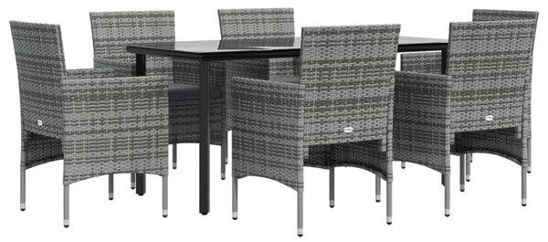 7 részes szürke és fekete kerti étkezőgarnitúra párnákkal