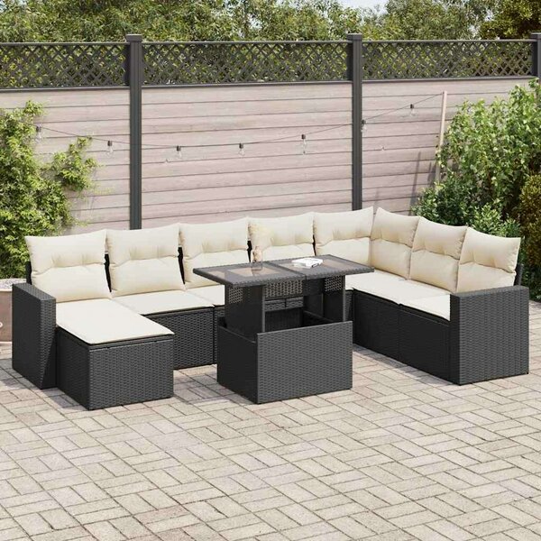 VidaXL Polyrattan Kerti Ülőgarnitúra - 9 részes - Fekete