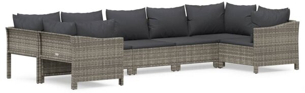 7 részes szürke polyrattan kerti ülőgarnitúra párnákkal