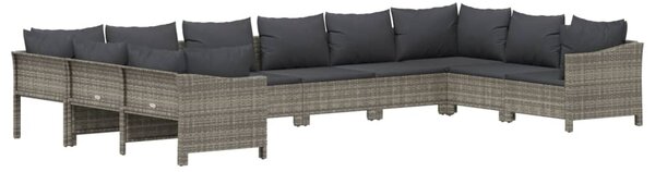 10 részes szürke polyrattan kerti ülőgarnitúra párnákkal
