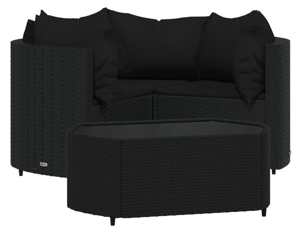 4 részes fekete polyrattan kerti ülőgarnitúra párnákkal