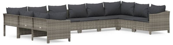 10 részes szürke polyrattan kerti ülőgarnitúra párnákkal