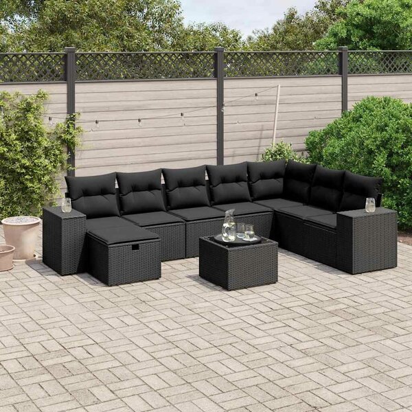 VidaXL Polyrattan Kerti Ülőgarnitúra - 9 részes - Fekete