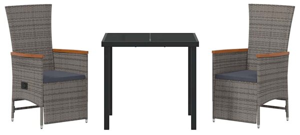 Kert étkező szett párnával 3 pcs Szürke Poli rattan