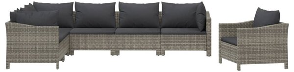 7 részes szürke polyrattan kerti ülőgarnitúra párnákkal