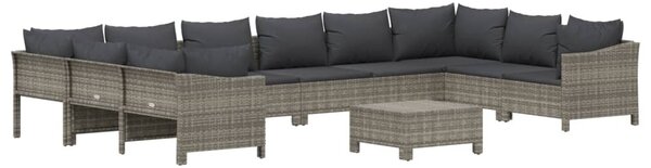 11 részes szürke polyrattan kerti ülőgarnitúra párnákkal