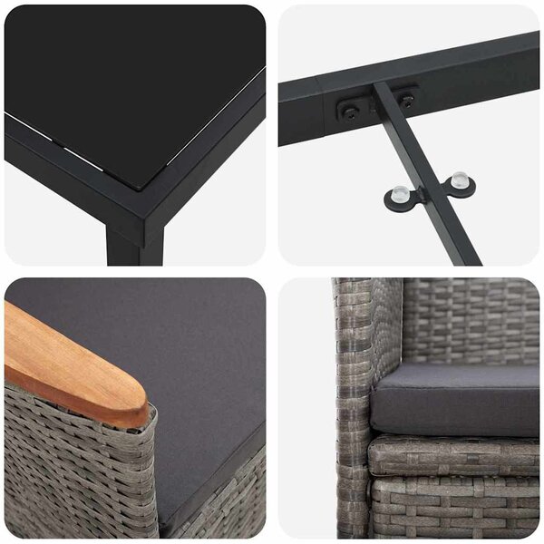 Kert étkező szett párnával 3 pcs Szürke Poli rattan
