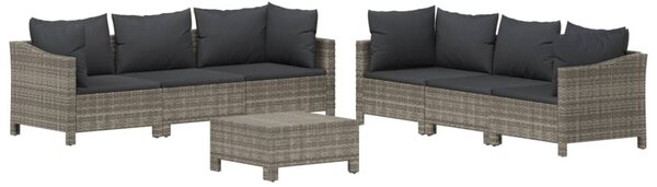 7 részes szürke polyrattan kerti ülőgarnitúra párnákkal