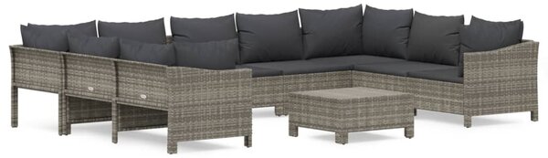 10 részes szürke polyrattan kerti ülőgarnitúra párnákkal