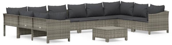 11 részes szürke polyrattan kerti ülőgarnitúra párnákkal