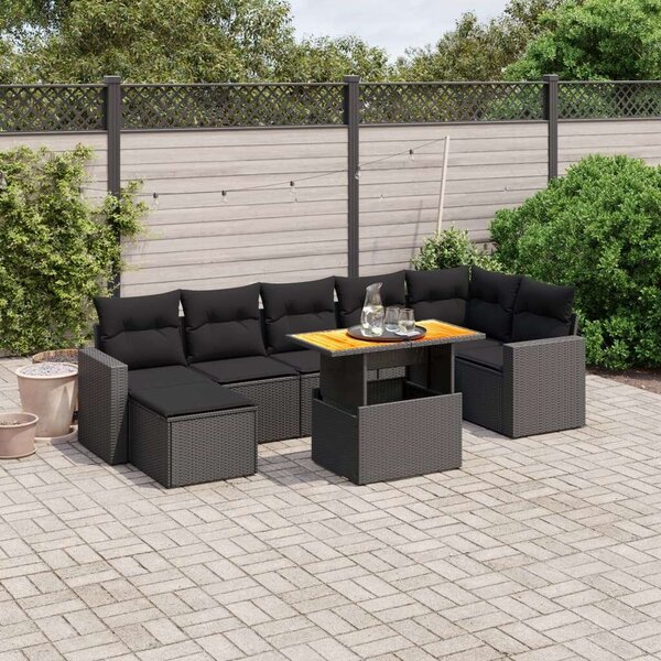 VidaXL 8 részes Kerti Ülőgarnitúra - Fekete Polyrattan