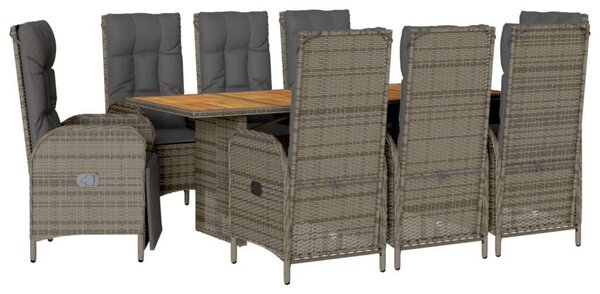 VidaXL 9 részes szürke polyrattan kerti étkezőgarnitúra párnával
