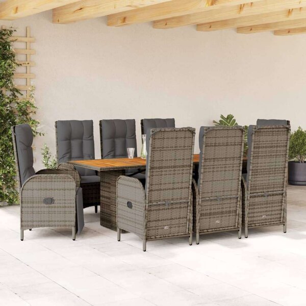 VidaXL 9 részes szürke polyrattan kerti étkezőgarnitúra párnával