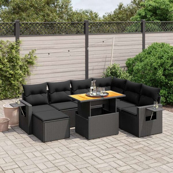 VidaXL Polyrattan Kerti Ülőgarnitúra - 8 részes - Fekete