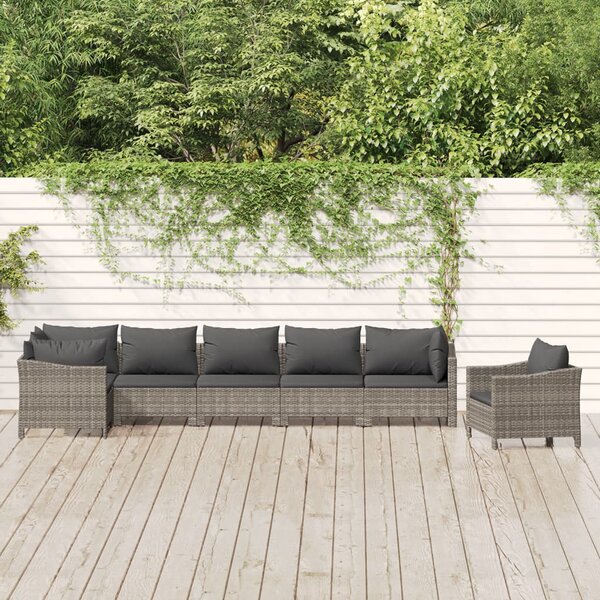 7 részes szürke polyrattan kerti ülőgarnitúra párnákkal