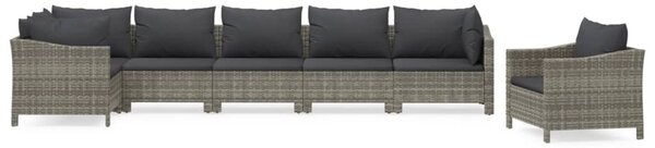 7 részes szürke polyrattan kerti ülőgarnitúra párnákkal