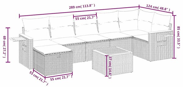 VidaXL Polyrattan Kerti Ülőgarnitúra - 8 részes - Fekete