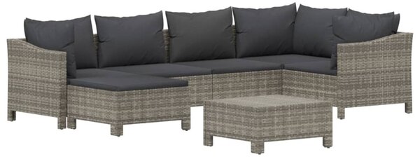7 részes szürke polyrattan kerti ülőgarnitúra párnákkal