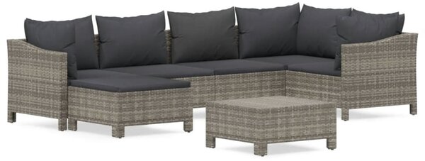 7 részes szürke polyrattan kerti ülőgarnitúra párnákkal