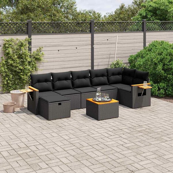 VidaXL Polyrattan Kerti Ülőgarnitúra - 8 részes - Fekete