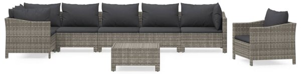 8 részes szürke polyrattan kerti ülőgarnitúra párnákkal