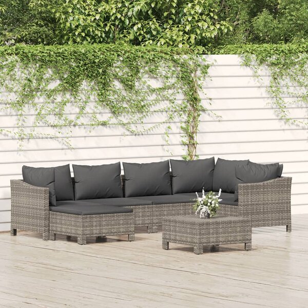 7 részes szürke polyrattan kerti ülőgarnitúra párnákkal