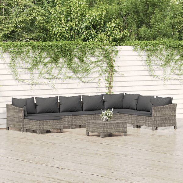 9 részes szürke polyrattan kerti ülőgarnitúra párnákkal
