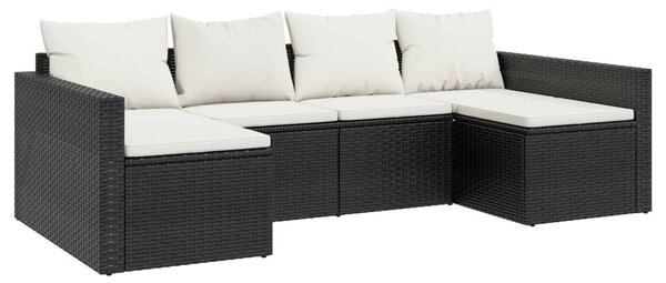 2 részes fekete polyrattan kerti ülőgarnitúra párnákkal