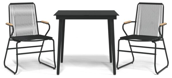 3 részes fekete PVC rattan kerti étkezőgarnitúra