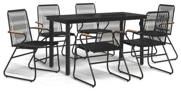 7 részes fekete PVC rattan kerti étkezőgarnitúra