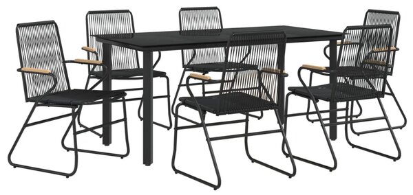 7 részes fekete PVC rattan kerti étkezőgarnitúra