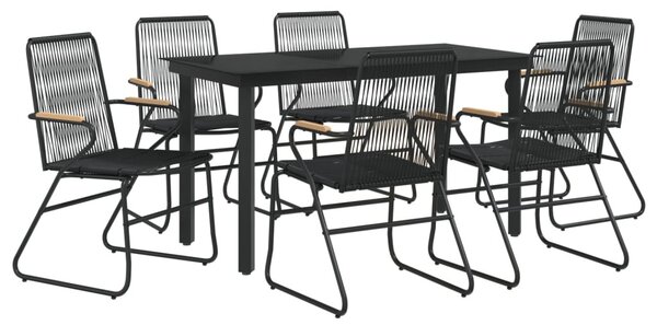 7 részes fekete PVC rattan kerti étkezőgarnitúra