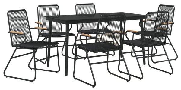 7 részes fekete PVC rattan kerti étkezőgarnitúra