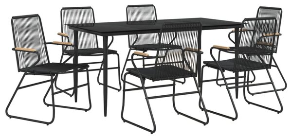 7 részes fekete PVC rattan kerti étkezőgarnitúra