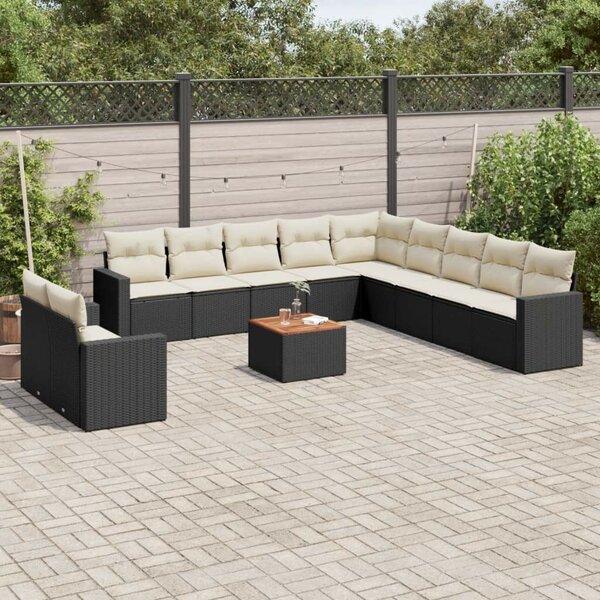 VidaXL Polyrattan Kerti Ülőgarnitúra - 12 részes - Fekete