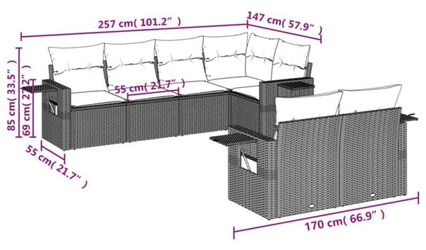 Polyrattan Kerti Ülőgarnitúra - 7 részes - Fekete