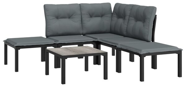 6 részes fekete és szürke polyrattan kerti ülőgarnitúra