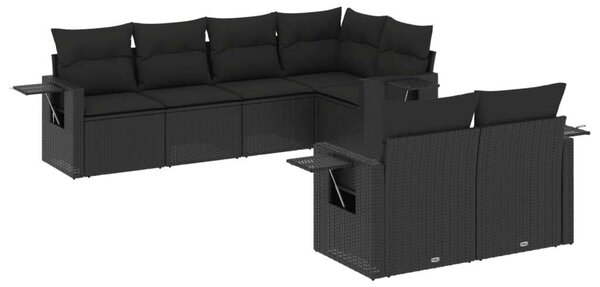 Polyrattan Kerti Ülőgarnitúra - 7 részes - Fekete