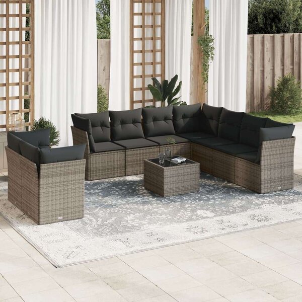 VidaXL Polyrattan Kerti Ülőgarnitúra - 10 részes - Szürke