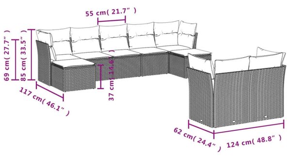 VidaXL Polyrattan Kerti Ülőgarnitúra - 9 részes - Bézs