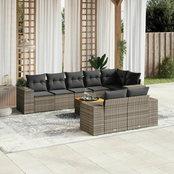 VidaXL Polyrattan Kerti Ülőgarnitúra - 9 részes - Szürke