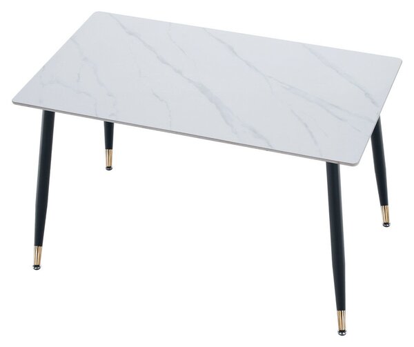 Étkezőasztal, fehér márvány/fekete/arany, 121x71 cm, FLORENC TYP 1