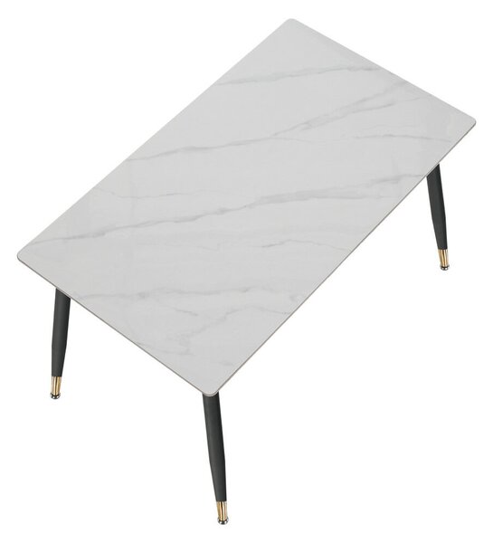 Étkezőasztal, fehér márvány/fekete/arany, 121x71 cm, FLORENC TYP 1