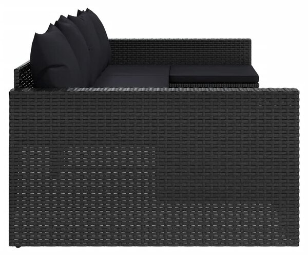 2 részes fekete polyrattan kerti ülőgarnitúra párnákkal