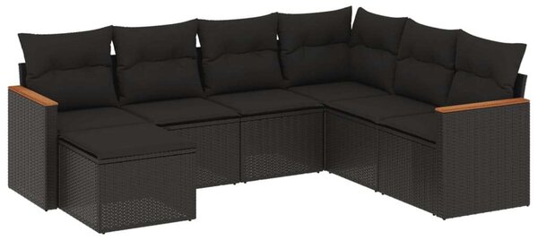 Polyrattan Kerti Ülőgarnitúra - 7 részes - Fekete