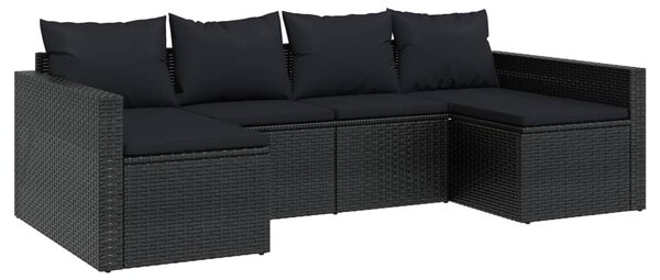 2 részes fekete polyrattan kerti ülőgarnitúra párnákkal
