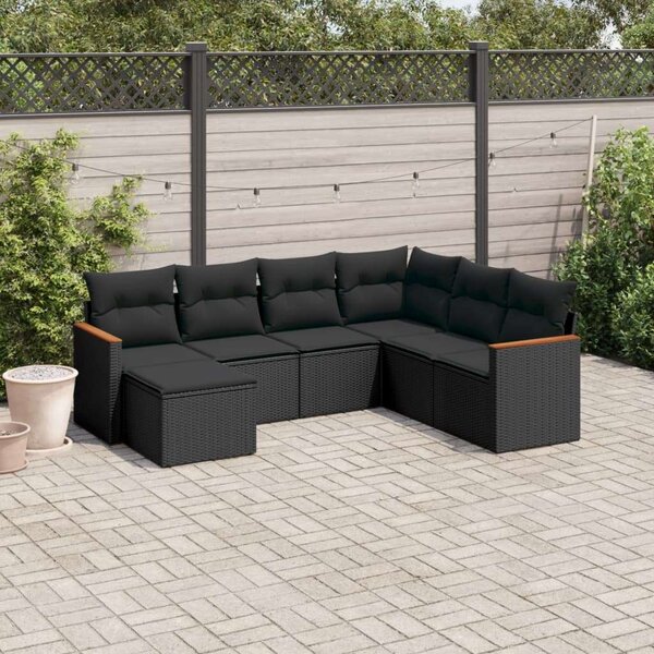 Polyrattan Kerti Ülőgarnitúra - 7 részes - Fekete